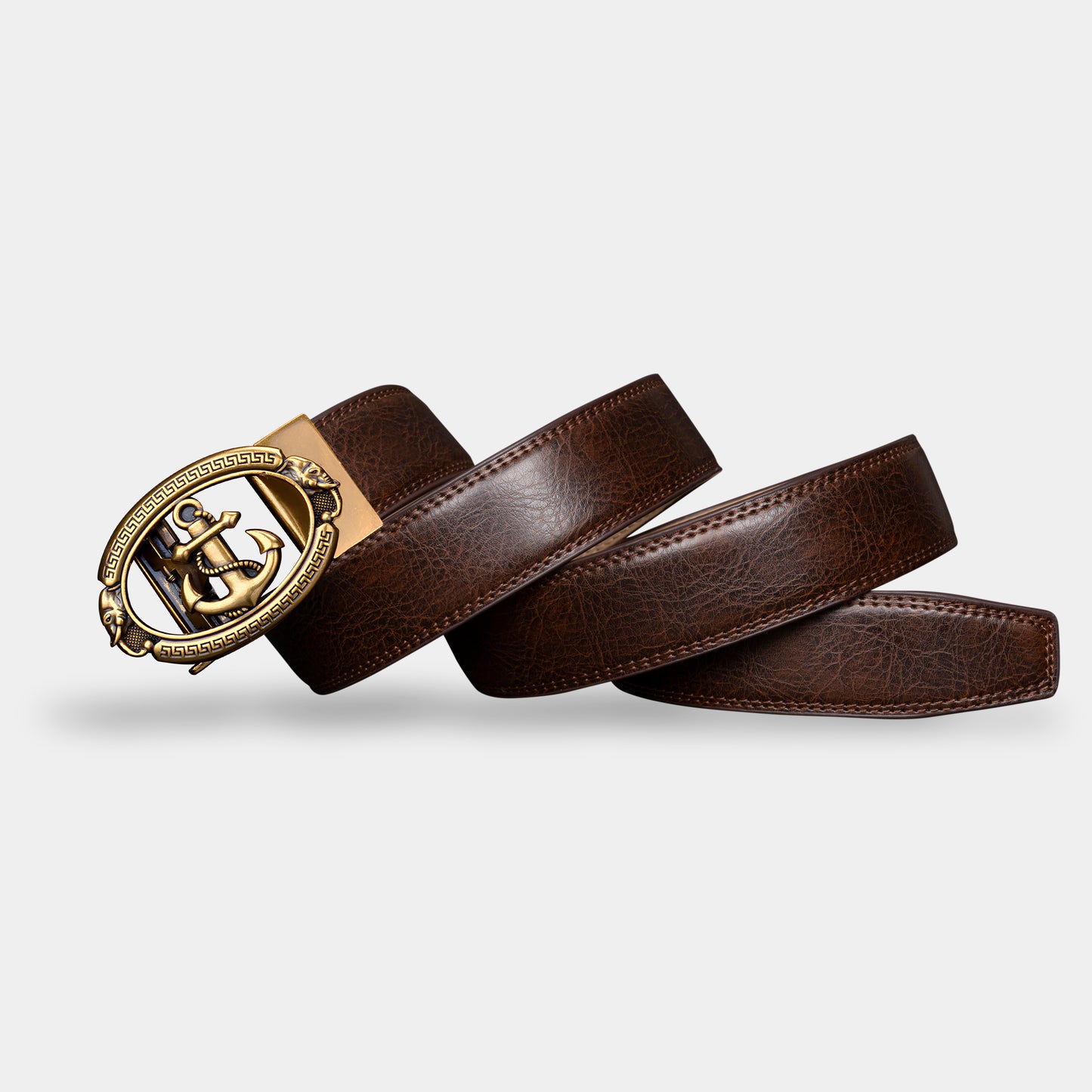 VEGETABLE TANNED 100% LEATHER BELT WITH BRONZE BUCKLE - ANCHOR