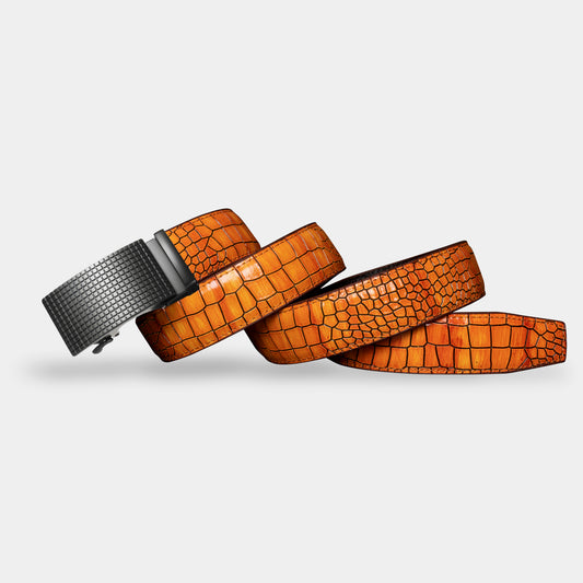 TORTOISE CRACK VEGETABLE TANNED 100% LEATHER BELT WITH CHROME PLATED BUCKLE - LY36-0088_BLA