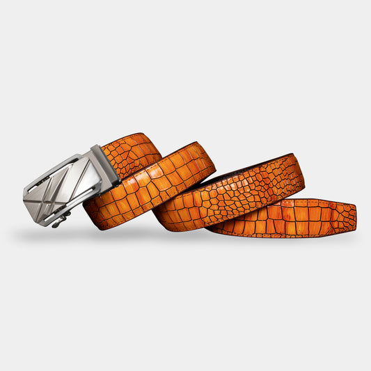 TORTOISE CRACK VEGETABLE TANNED 100% LEATHER BELT WITH CHROME PLATED BUCKLE - LY180-596_GRE