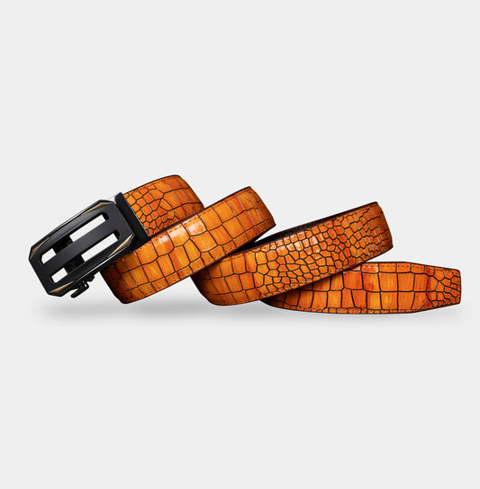 TORTOISE CRACK VEGETABLE TANNED 100% LEATHER BELT WITH CHROME PLATED BUCKLE - LY36-25162_GOL