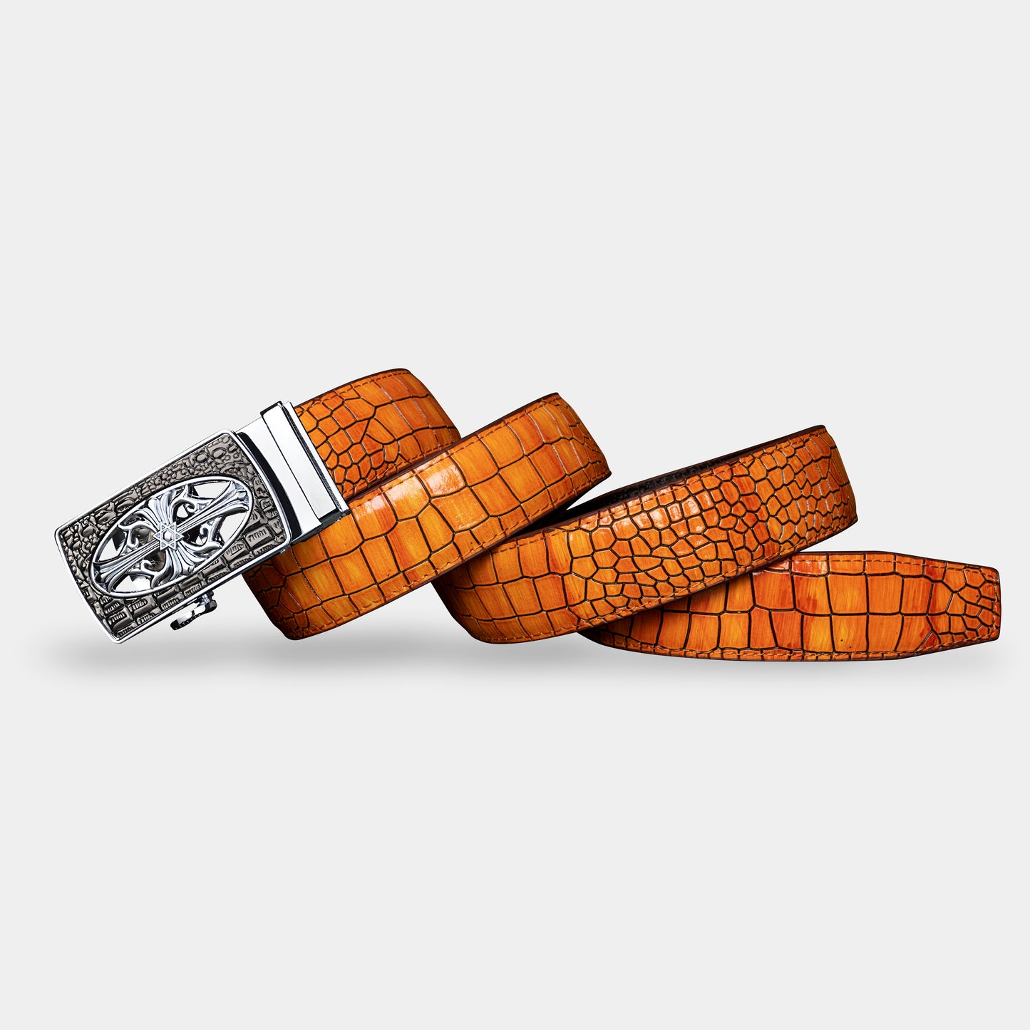 TORTOISE CRACK VEGETABLE TANNED 100% LEATHER BELT WITH CHROME PLATED BUCKLE - 017