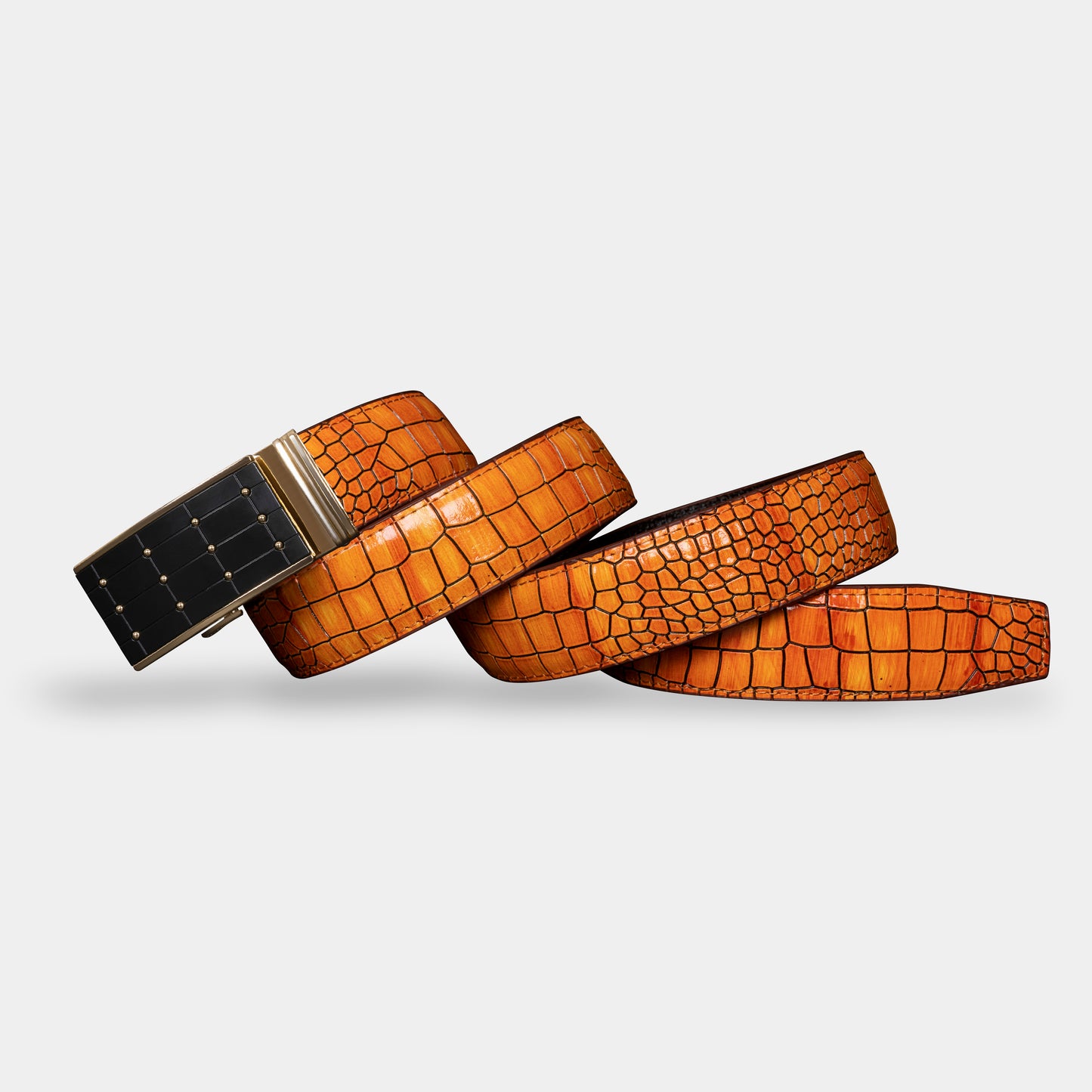 TORTOISE CRACK VEGETABLE TANNED 100% LEATHER BELT WITH CHROME PLATED BUCKLE - LY36-751_GOL