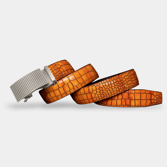 TORTOISE CRACK VEGETABLE TANNED 100% LEATHER BELT WITH CHROME PLATED BUCKLE - LY36-0088_SIL