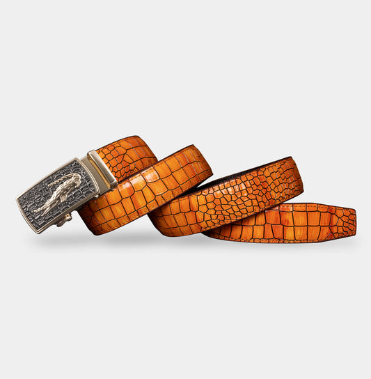 TORTOISE CRACK VEGETABLE TANNED 100% LEATHER BELT WITH CHROME PLATED BUCKLE - 001