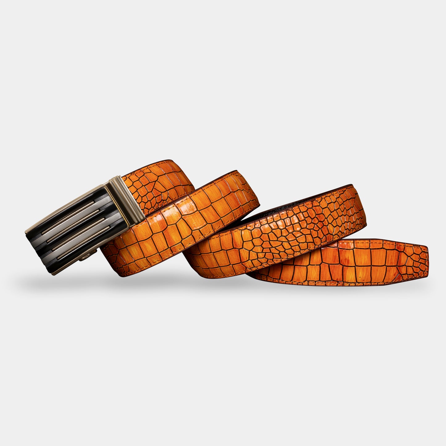 TORTOISE CRACK VEGETABLE TANNED 100% LEATHER BELT WITH CHROME PLATED BUCKLE - LY36-712_GOL