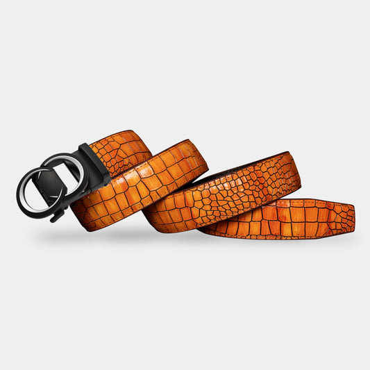 TORTOISE CRACK VEGETABLE TANNED 100% LEATHER BELT WITH CHROME PLATED BUCKLE - LY36-222882_CHR