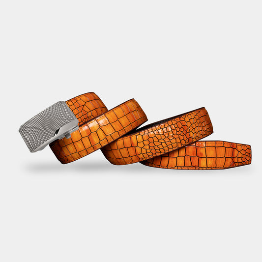 TORTOISE CRACK VEGETABLE TANNED 100% LEATHER BELT WITH CHROME PLATED BUCKLE - LY36-23165_SIL