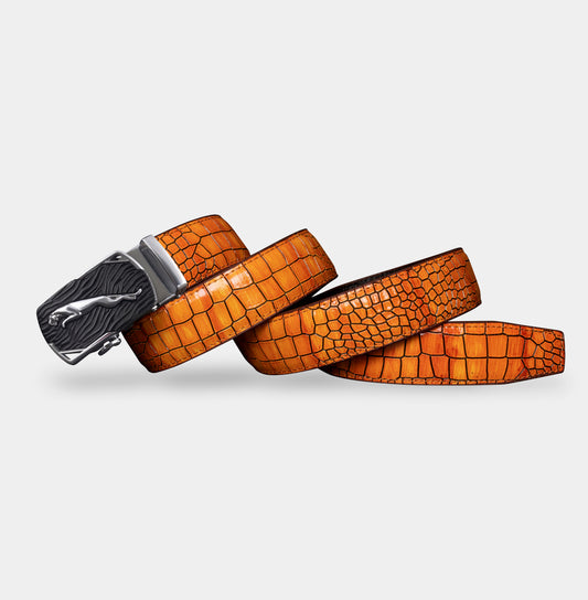 TORTOISE CRACK VEGETABLE TANNED 100% LEATHER BELT WITH CHROME PLATED BUCKLE - 019