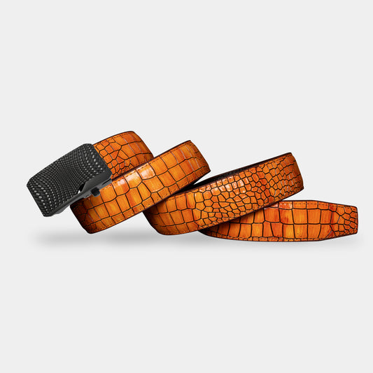 TORTOISE CRACK VEGETABLE TANNED 100% LEATHER BELT WITH CHROME PLATED BUCKLE - LY36-23165_BLA