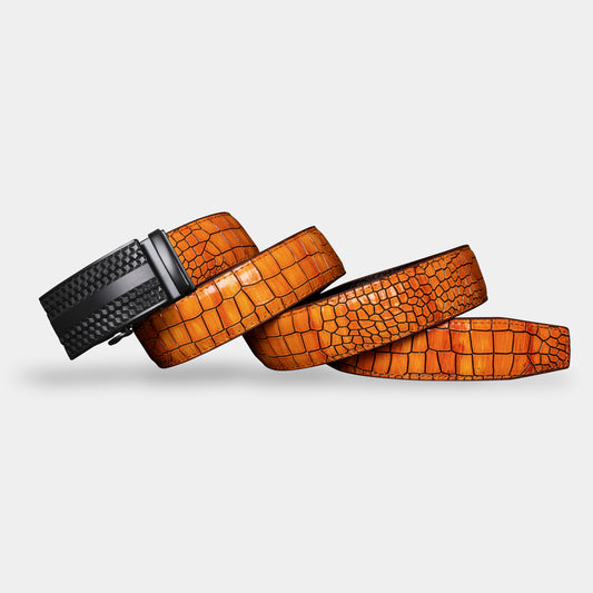 TORTOISE CRACK VEGETABLE TANNED 100% LEATHER BELT WITH CHROME PLATED BUCKLE - LY25-0383