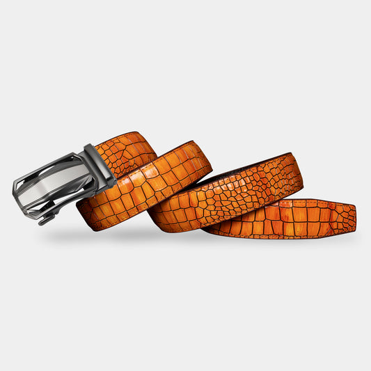 TORTOISE CRACK VEGETABLE TANNED 100% LEATHER BELT WITH CHROME PLATED BUCKLE - 1555