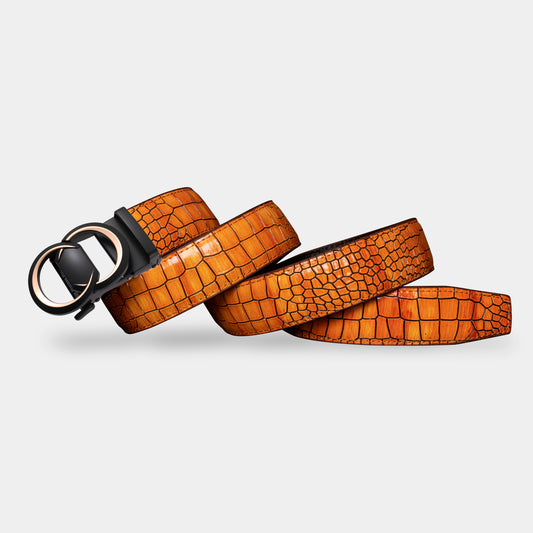 TORTOISE CRACK VEGETABLE TANNED 100% LEATHER BELT WITH CHROME PLATED BUCKLE - LY36-222882_GOL