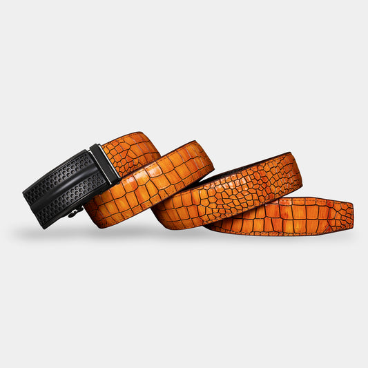 TORTOISE CRACK VEGETABLE TANNED 100% LEATHER BELT WITH CHROME PLATED BUCKLE - LY25-0639