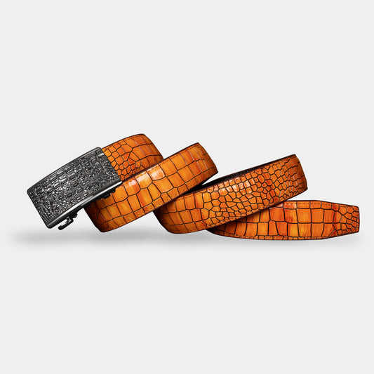 TORTOISE CRACK VEGETABLE TANNED 100% LEATHER BELT WITH CHROME PLATED BUCKLE - LY36-1814