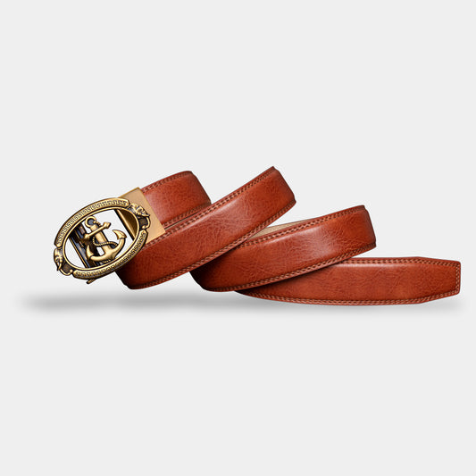 VEGETABLE TANNED 100% LEATHER BELT WITH BRONZE BUCKLE - ANCHOR