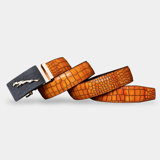 TORTOISE CRACK VEGETABLE TANNED 100% LEATHER BELT WITH CHROME PLATED BUCKLE - 009