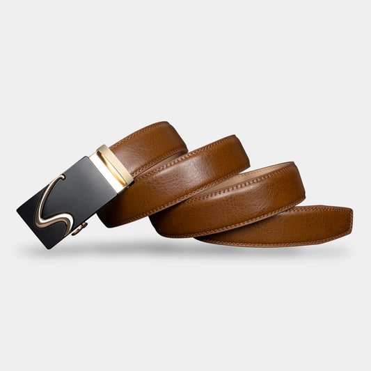 VEGETABLE TANNED 100% LEATHER BELT WITH GEOMETRIC BUCKLE - 609