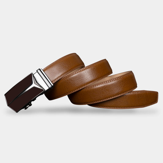 VEGETABLE TANNED 100% LEATHER BELT WITH GEOMETRIC BUCKLE - 650658198693_BLA