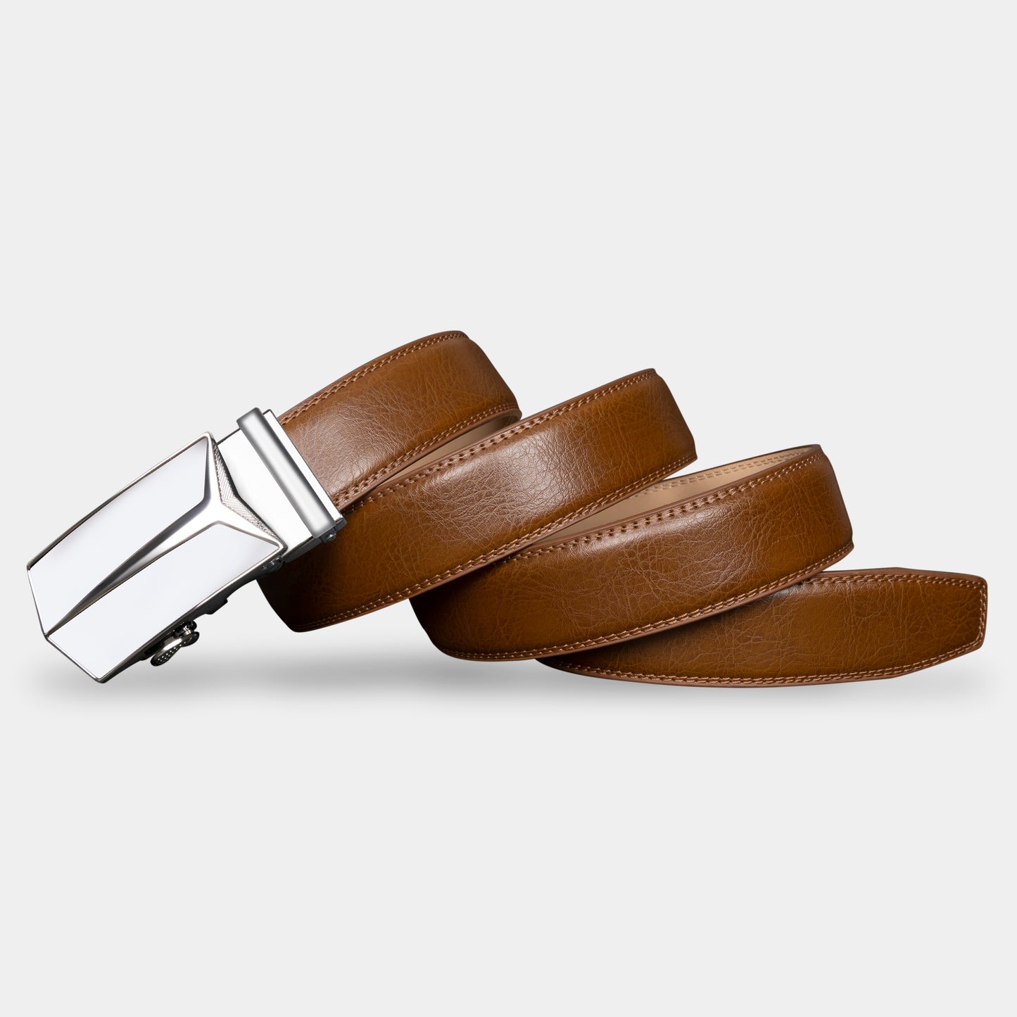 VEGETABLE TANNED 100% LEATHER BELT WITH GEOMETRIC BUCKLE - 650658198693_WHI