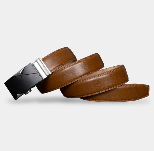 VEGETABLE TANNED 100% LEATHER BELT WITH GEOMETRIC BUCKLE - 620