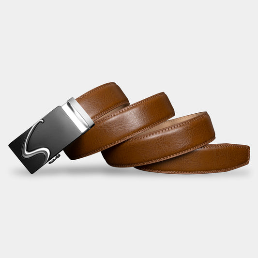 VEGETABLE TANNED 100% LEATHER BELT WITH GEOMETRIC BUCKLE - 610