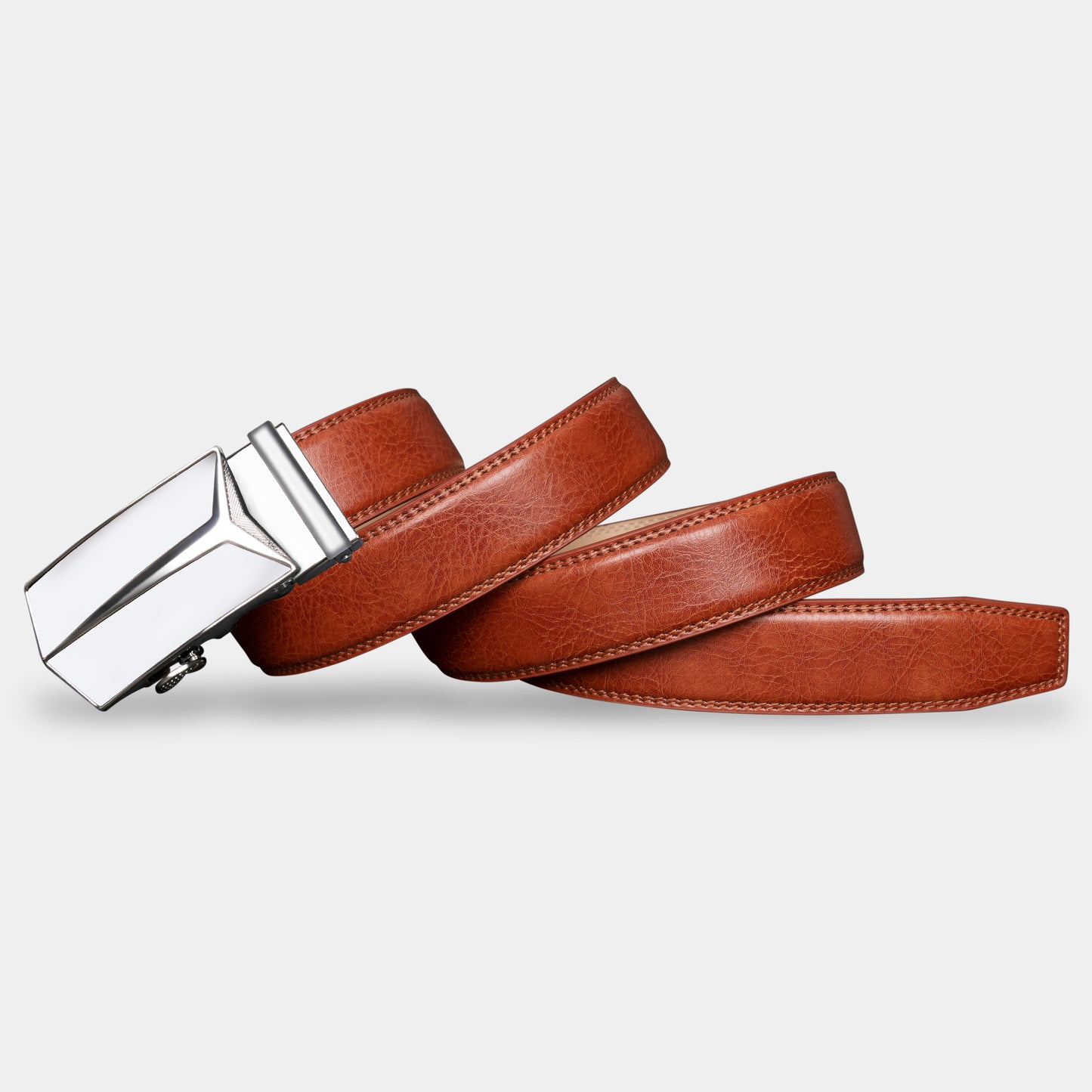 VEGETABLE TANNED 100% LEATHER BELT WITH GEOMETRIC BUCKLE - 650658198693_WHI