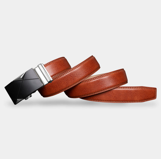 VEGETABLE TANNED 100% LEATHER BELT WITH GEOMETRIC BUCKLE - 620