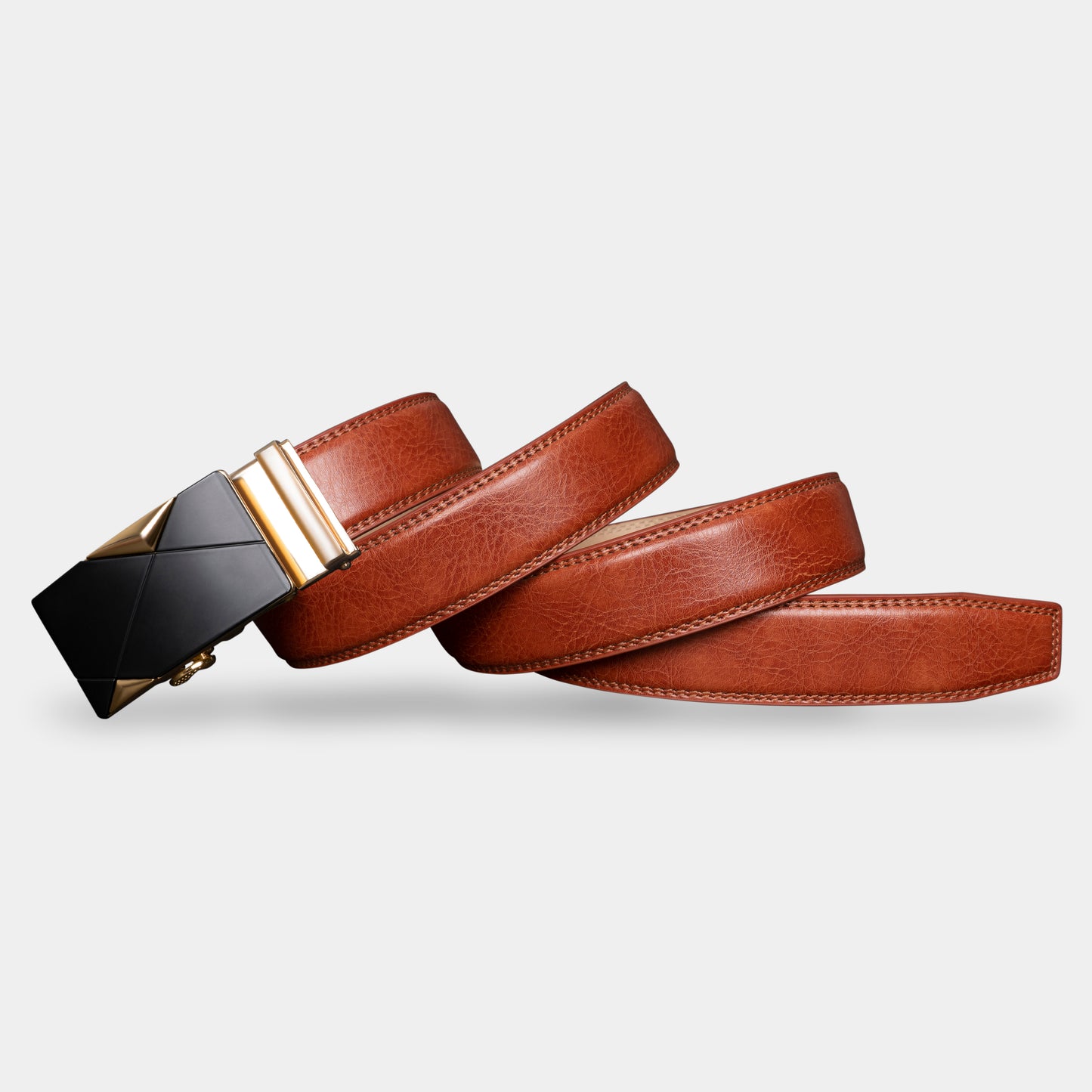 VEGETABLE TANNED 100% LEATHER BELT WITH GEOMETRIC BUCKLE - 619