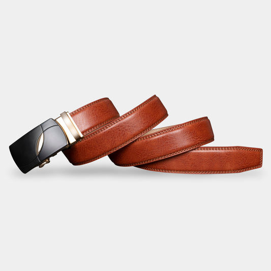 VEGETABLE TANNED 100% LEATHER BELT WITH GEOMETRIC BUCKLE - 611