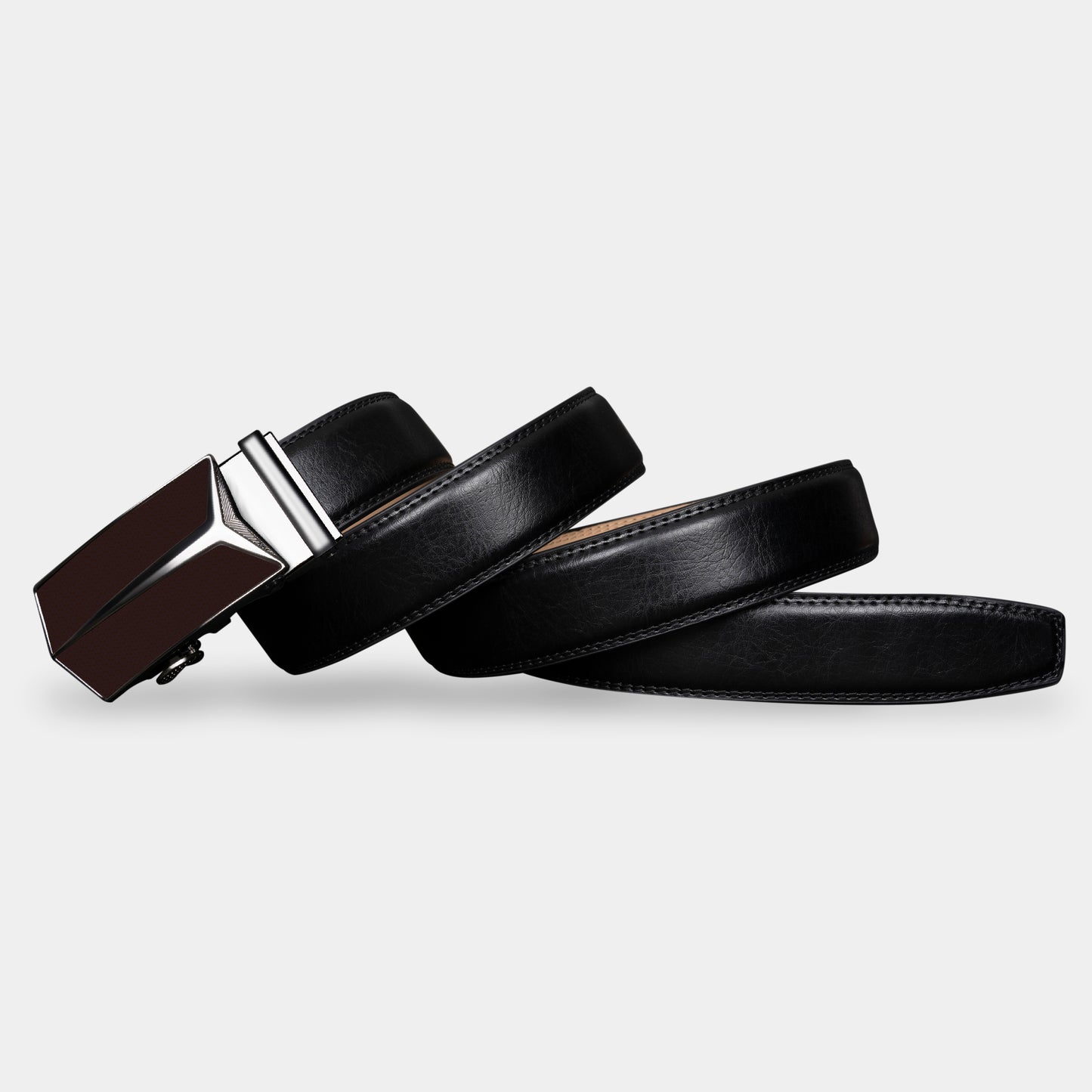 VEGETABLE TANNED 100% LEATHER BELT WITH GEOMETRIC BUCKLE - 650658198693_BLA