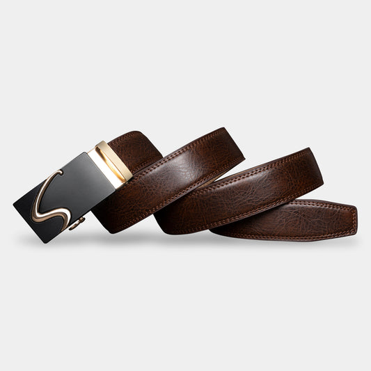 VEGETABLE TANNED 100% LEATHER BELT WITH GEOMETRIC BUCKLE - 609