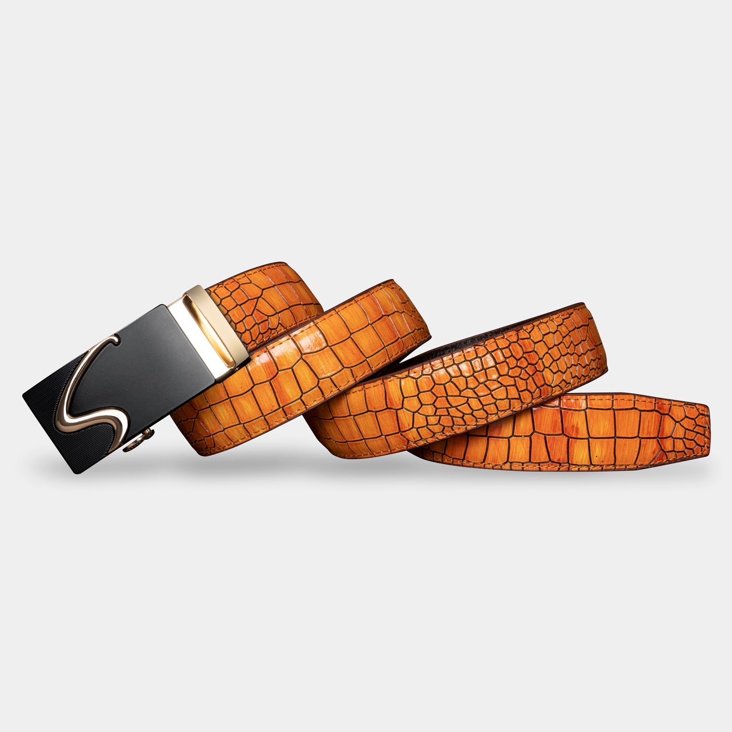 TORTOISE CRACK VEGETABLE TANNED 100% LEATHER BELT WITH GEOMETRIC BUCKLE - 609