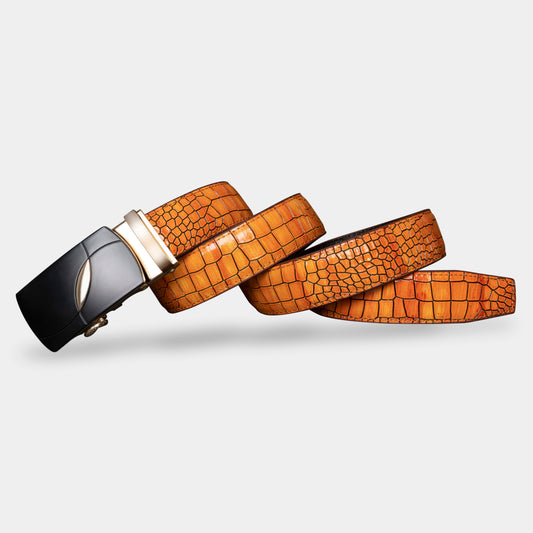 TORTOISE CRACK VEGETABLE TANNED 100% LEATHER BELT WITH GEOMETRIC BUCKLE - 611