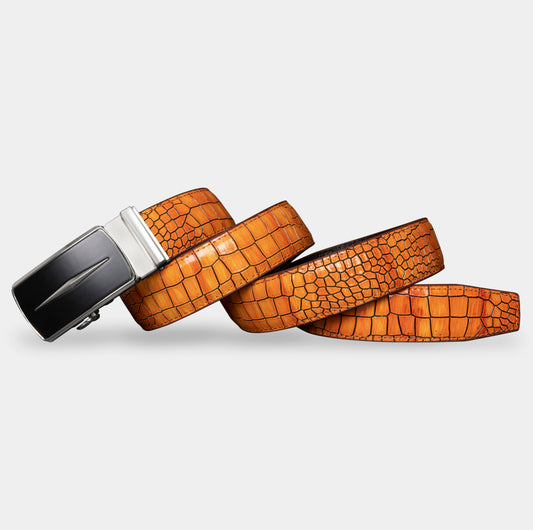 TORTOISE CRACK VEGETABLE TANNED 100% LEATHER BELT WITH GEOMETRIC BUCKLE - 625