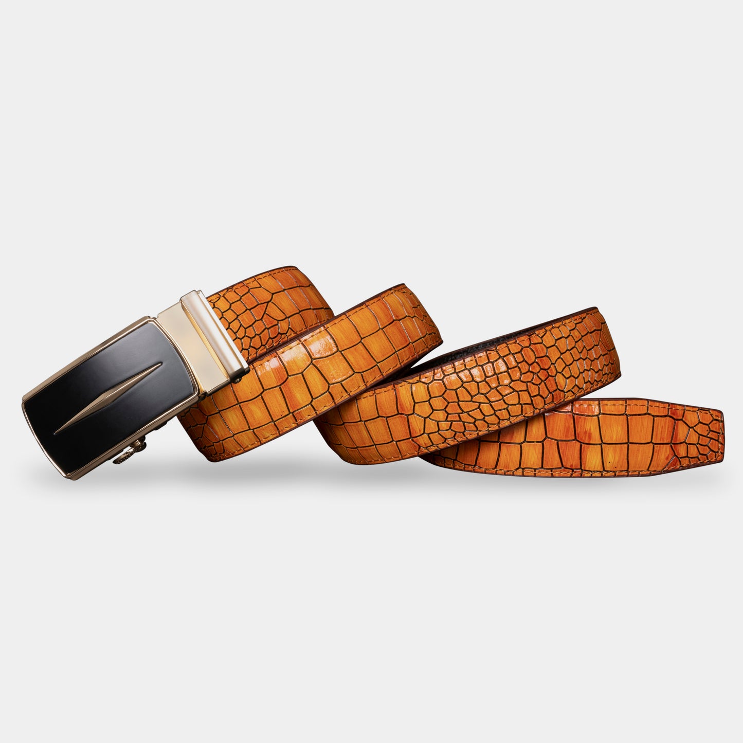 TORTOISE CRACK VEGETABLE TANNED 100% LEATHER BELT WITH GEOMETRIC BUCKLE -626