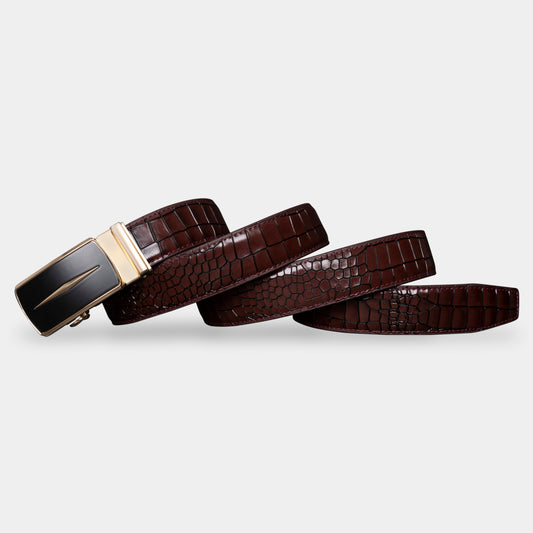 TORTOISE CRACK VEGETABLE TANNED 100% LEATHER BELT WITH GEOMETRIC BUCKLE - 626