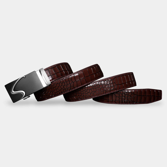 TORTOISE CRACK VEGETABLE TANNED 100% LEATHER BELT WITH GEOMETRIC BUCKLE - 610