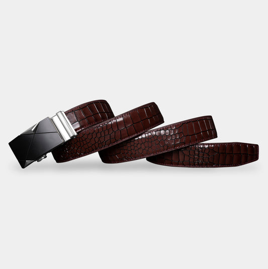 TORTOISE CRACK VEGETABLE TANNED 100% LEATHER BELT WITH GEOMETRIC BUCKLE - 620