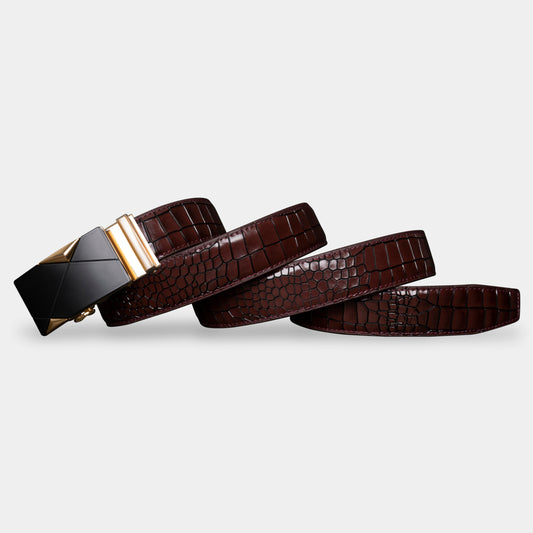 TORTOISE CRACK VEGETABLE TANNED 100% LEATHER BELT WITH GEOMETRIC BUCKLE - 619