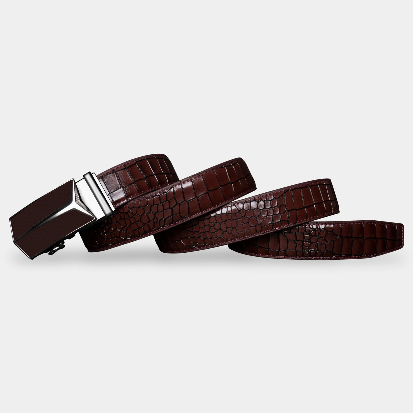 TORTOISE CRACK VEGETABLE TANNED 100% LEATHER BELT WITH GEOMETRIC BUCKLE - 650658198693_BLA