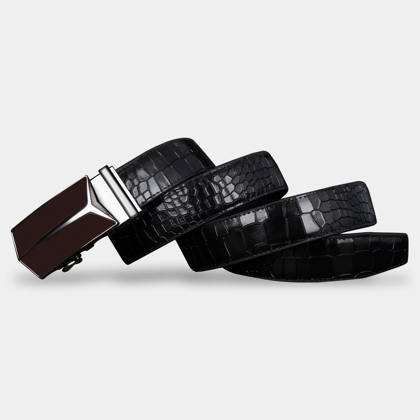 TORTOISE CRACK VEGETABLE TANNED 100% LEATHER BELT WITH GEOMETRIC BUCKLE - 650658198693_BLA