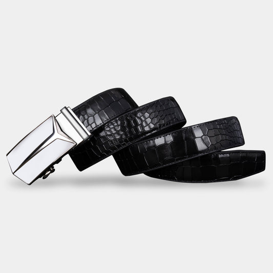 TORTOISE CRACK VEGETABLE TANNED 100% LEATHER BELT WITH GEOMETRIC BUCKLE - 650658198693_WHI