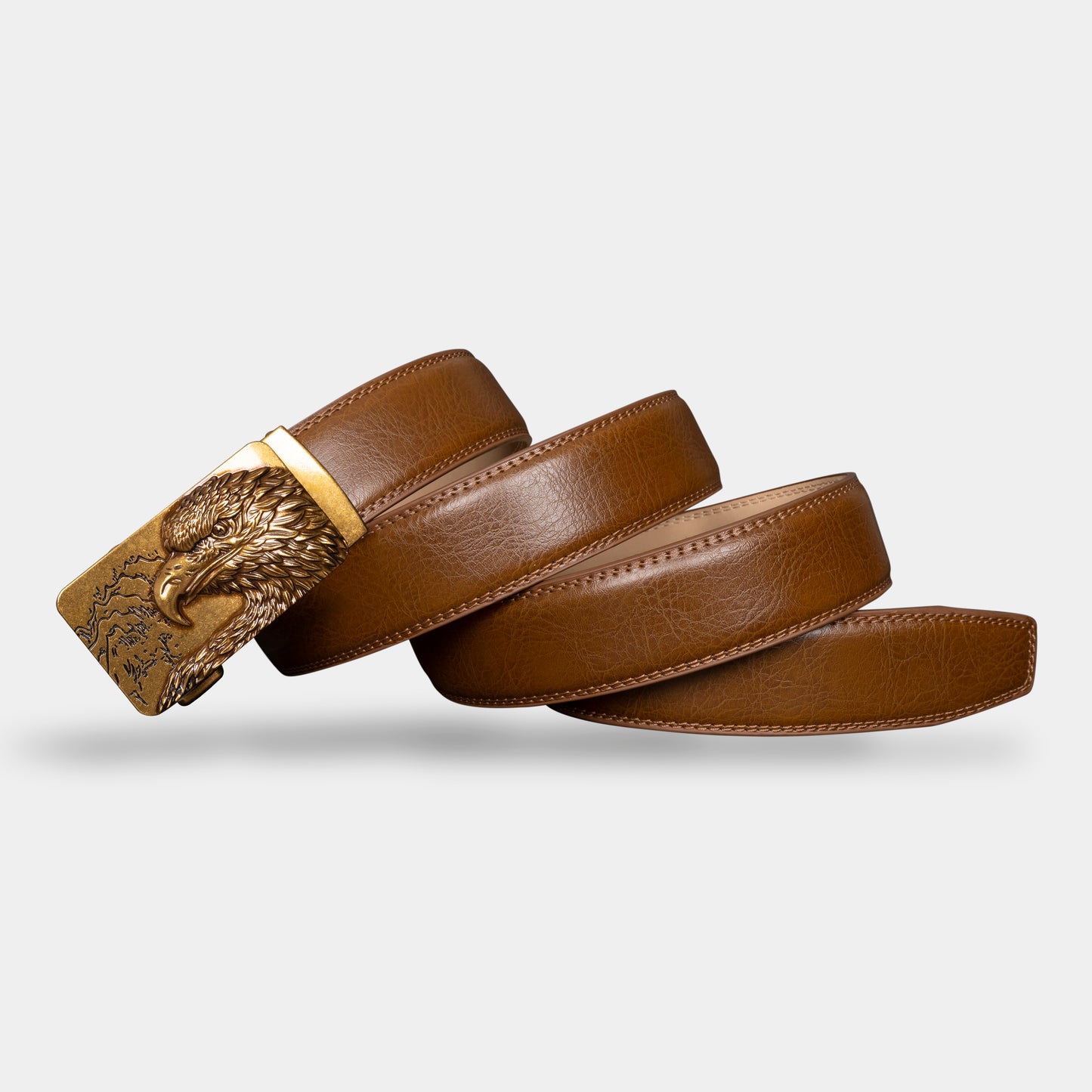 VEGETABLE TANNED 100% LEATHER BELT WITH BRONZE BUCKLE - EAGLE HEAD