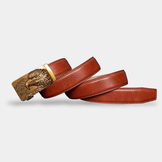 VEGETABLE TANNED 100% LEATHER BELT WITH BRONZE BUCKLE - EAGLE HEAD