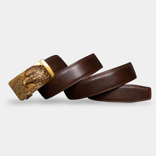 VEGETABLE TANNED 100% LEATHER BELT WITH BRONZE BUCKLE - EAGLE HEAD