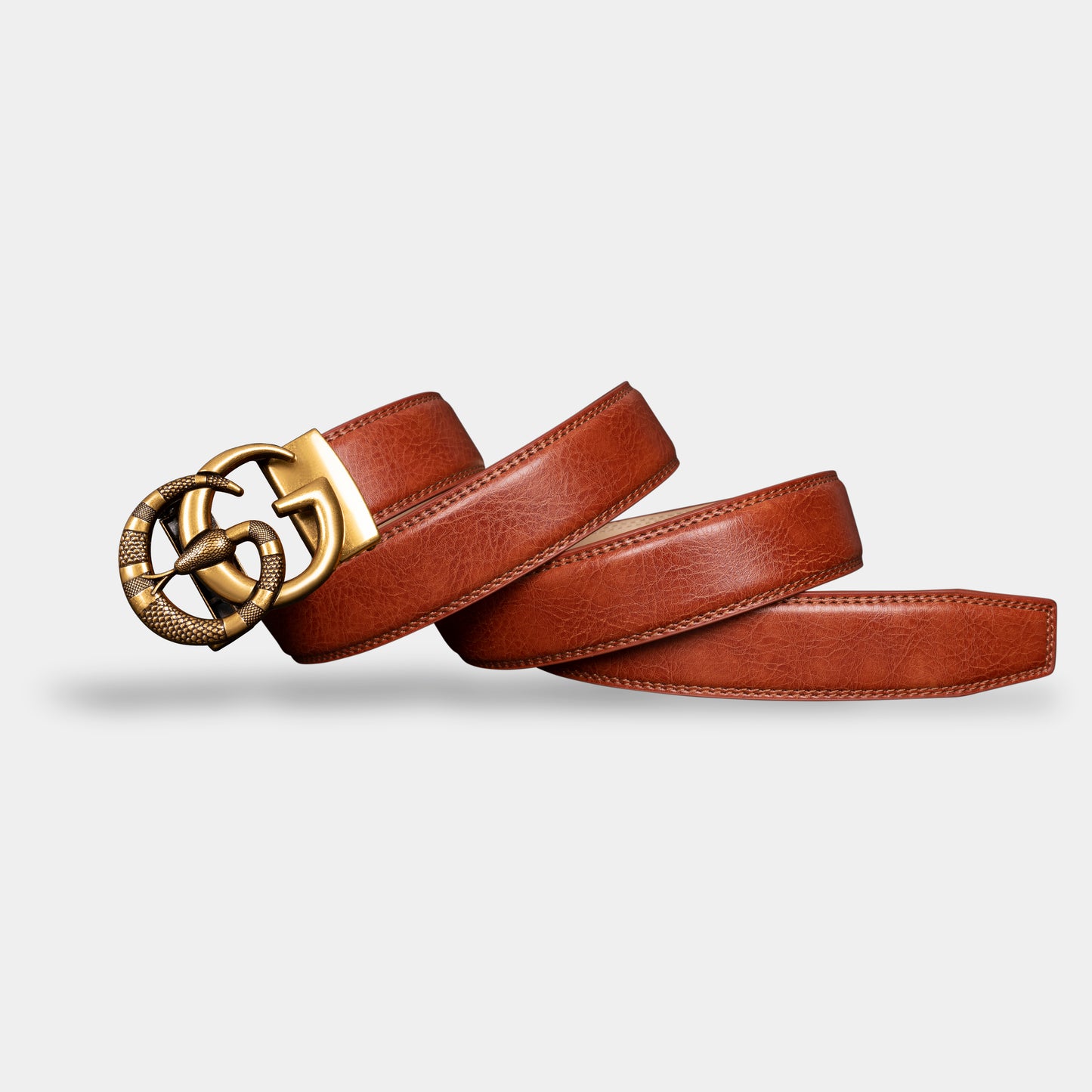 VEGETABLE TANNED 100% LEATHER BELT WITH BRONZE BUCKLE - SNAKE