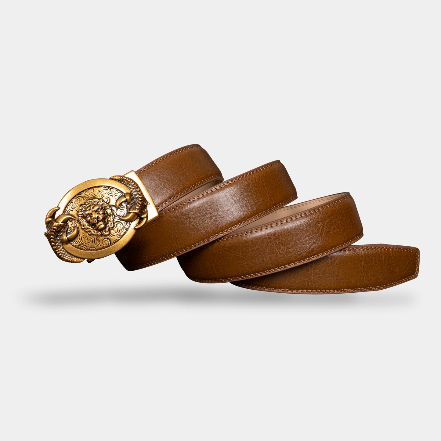 VEGETABLE TANNED 100% LEATHER BELT WITH BRONZE BUCKLE - LION