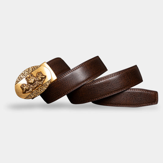 VEGETABLE TANNED 100% LEATHER BELT WITH BRONZE BUCKLE - WOLF