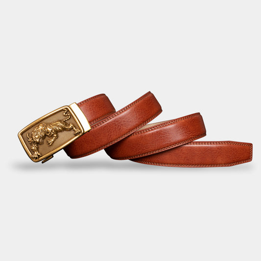 VEGETABLE TANNED 100% LEATHER BELT WITH BRONZE BUCKLE - TIGER