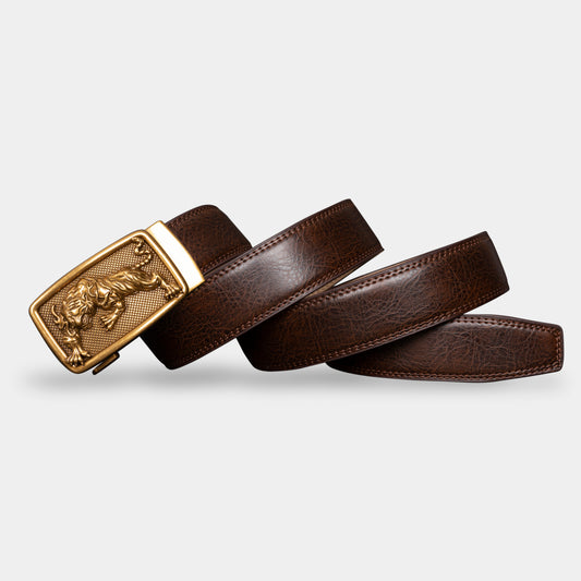 VEGETABLE TANNED 100% LEATHER BELT WITH BRONZE BUCKLE - TIGER